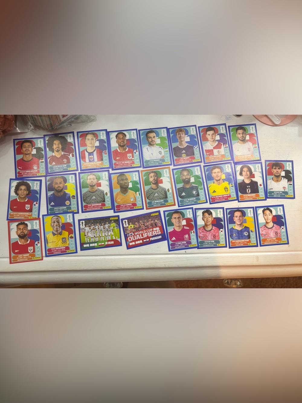 Panini Soccer Player Sticker Set - Blue, Red, Green, Yellow